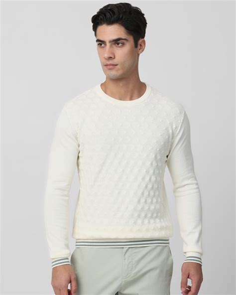 Buy Off White Textured Plain Slim Fit Sweater Online at Muftijeans