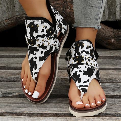 Honeeladyy Womens Beach Shoes Women Summer Shoes Cow Leopard Print Clip ...