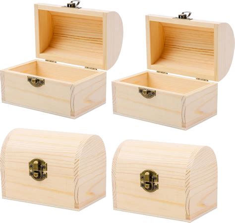 Amazon.com: ADXCO 4 Pieces Unfinished Wood Treasure Chest Pine Wood Box ...