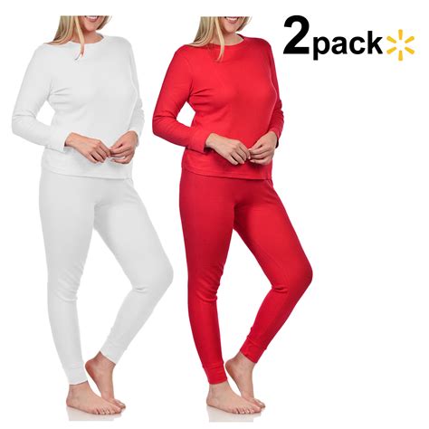 Basico Women's 2pc Long John Thermal Underwear Set 100% Cotton (2Pack ...