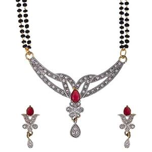 ZENEME Mangalsutra CZ Floral Red Stud Style Gold Plated Tanmaniya ...