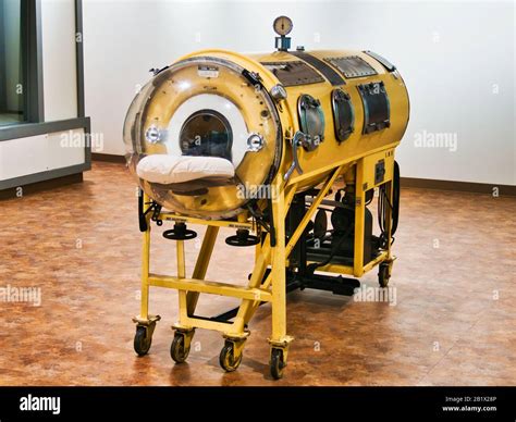Detail of a negative pressure ventilator, also known as iron lung ...