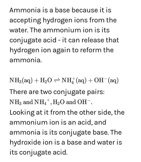 Ammonium ion isa)a conjugate acidb)a conjugate basec)neither an acid ...