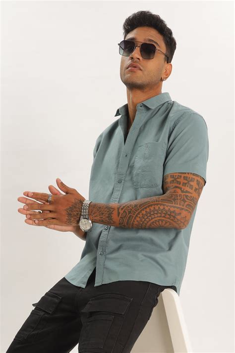 Teal Half Sleeve Regular Fit Shirt – Ilyzly