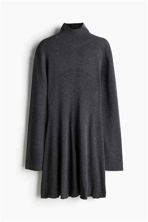 Fine-Knit Mock Turtleneck Dress - Dark gray melange - Ladies | H&M US