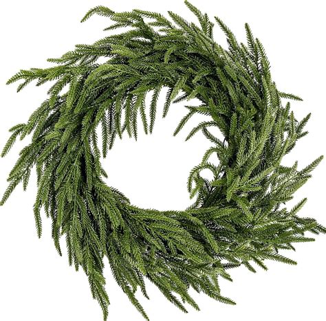 ENVEN 24" Norfolk Pine Wreath for Front Door, Real Touch Norfolk Pine ...