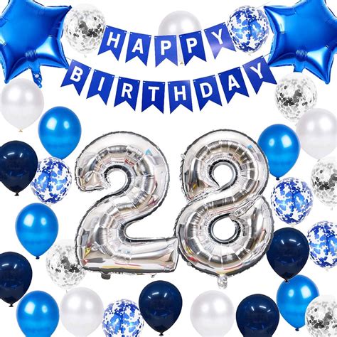 Amazon.com: 28th Birthday Party Decoration Blue for Him, Happy Birthday ...
