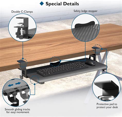 Buy BONTEC Keyboard Tray Under Desk Colored Carbon Fiber Surface, Pull ...