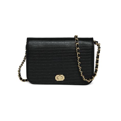 Accessorize London Women's Faux Leather Woven Chain Black Evie Sling B