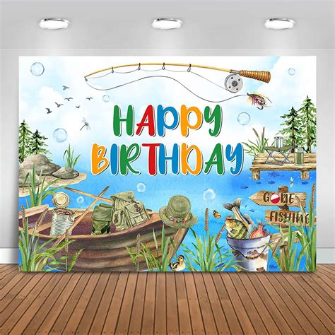 Amazon.com : Fitumiw Fishing Birthday Backdrop 7x5ft Gone Fishing Happy ...