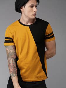 VERO LIE Colorblock Men Round Neck Yellow T-Shirt - Buy VERO LIE ...