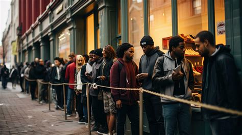 Long lines of people waiting outside a store before open 30768408 Stock ...