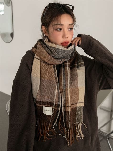 Multicolor Casual Collar Fabric Plaid Scarf Embellished Women ...