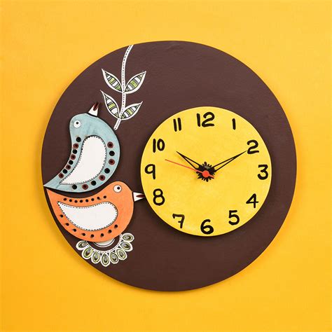 Buy Wall Clock Handcrafted Wooden Tribal Art with Birds Motif Online at ...