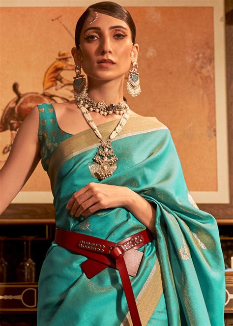 Teal Blue Copper Zari Woven Designer Silk Saree - Clothsvill