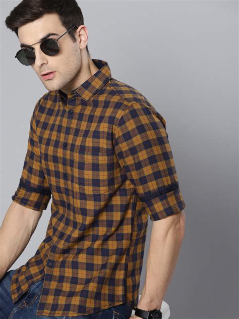 Men's Small Checkered Slim Fit Full Sleves Spread Collar Casual Shirt ...