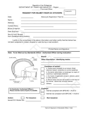 Form Request For ICC Sticker For Helmet Visor Rev 01aug - DTI - Dti Gov ...
