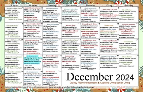 December Activity Calendars - Quincy Place Senior Living