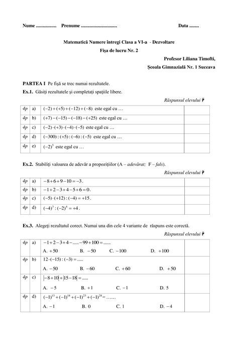 AcademiaABC – Fișa nr. 2-Matematică Numere întregi Clasa a VI-a ...