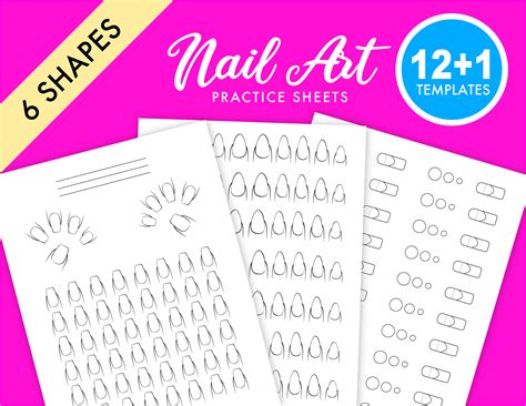 Printable Nail Art Practice Pack | 12 Templates | 6 Nail Shapes | High ...