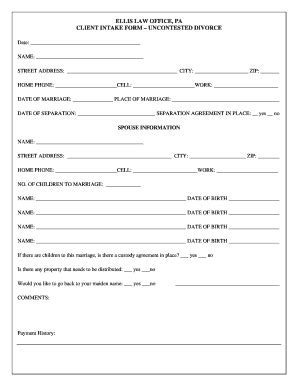 Client Intake Form – Uncontested Divorce - Blank Fillable Template ...
