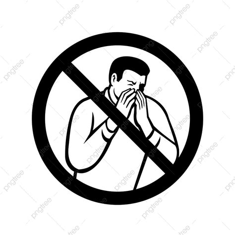 Black And White Sign Of No Coughing Or Sneezing Showing A Man In A Sneeze Or Cough Covering Or ...