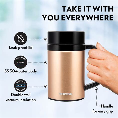 EasyGo Insulated Spill proof Travel Tea & Coffee Steel Travel Mug, 410ml