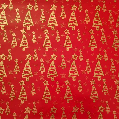 Christmas Wrapping Paper Red with Gold Trees (10 or 50 Meter Roll) – B ...