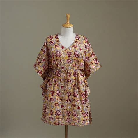 Yellow Sanganeri Block Print Cotton Kaftan (Medium) – iTokri आई.टोकरी