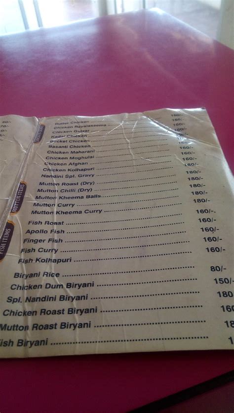Menu at Nandini A/C family restaurant, veg and non veg, Betamcherla