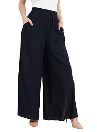 Buy Aditi Wasan Viscose Black Slit Wide Leg Elastic high Waist Palazzo ...