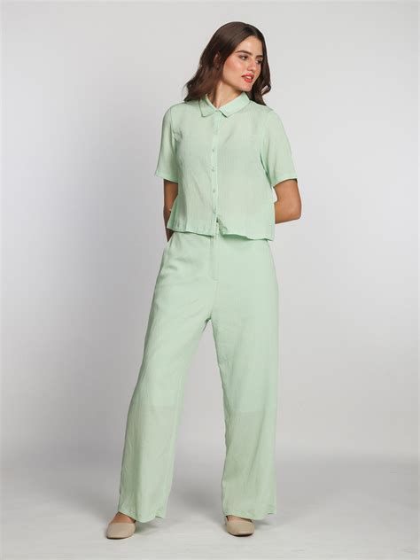 Buy Green Solid Crop Shirt - Zink London