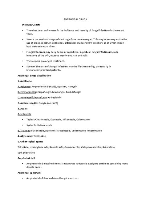 ANTIFUNGAL DRUGS: CLASSIFICATION & MECHANISMS OF ACTION - Studocu