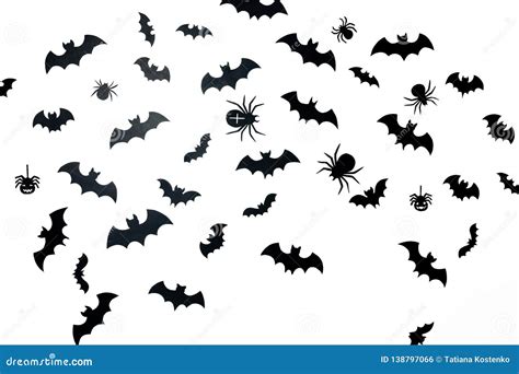 Picture of a Lot of Black Bats and Spiders on a White Background Stock ...