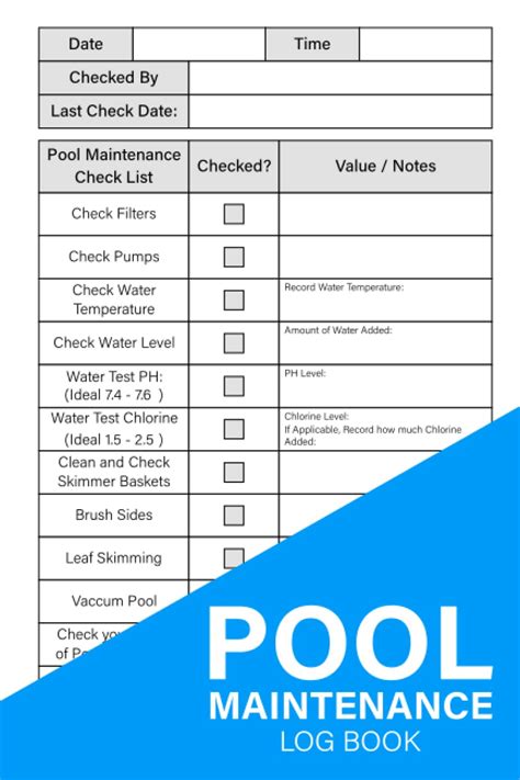 Pool Maintenance Log Book Swimming Pool Maintenance Checklist And Log ...