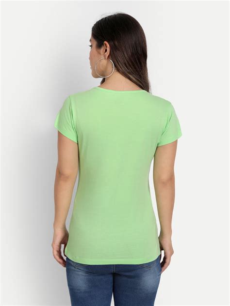 Buy T.T. Women Green Solid Round Neck Pure Cotton T-Shirt| TTBazaar – T ...