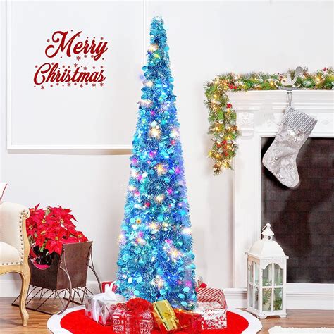 Buy YuQi 5FT Collapsible Artificial Christmas Tree, Pop Up Blue Tinsel ...