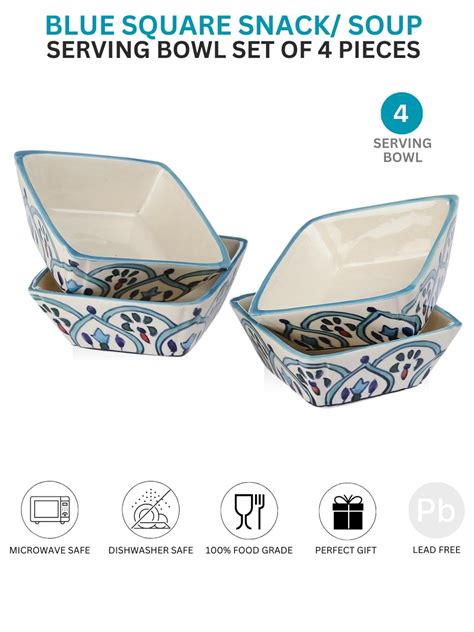 VarEesha The Royal Crown Blue Ceramic Square Snacks/Veg Bowls/ Katori ...
