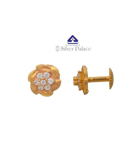 Kanche Collections 916 Pure Gold Earr Hoops With Cz Stones Studded For ...