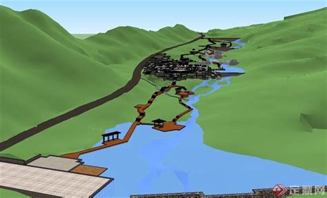 河道景观(50619)su模型下载 - SketchUp模型库 - 毕马汇 Nbimer