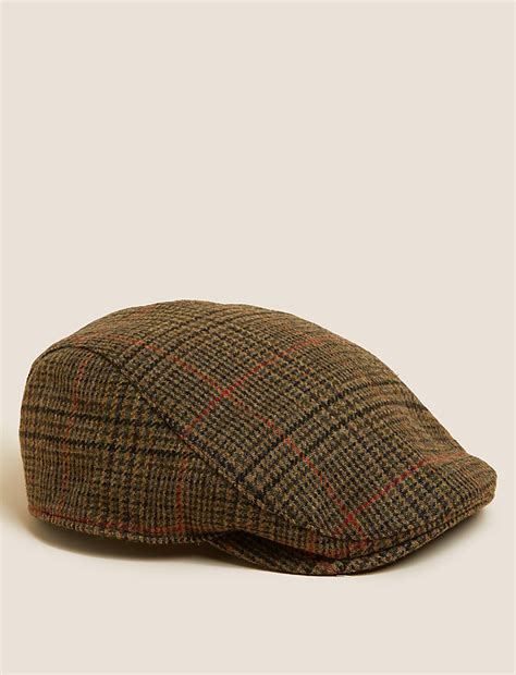 Buy Pure Wool Checked Flat Cap with Stormwear™ at Marks & Spencer