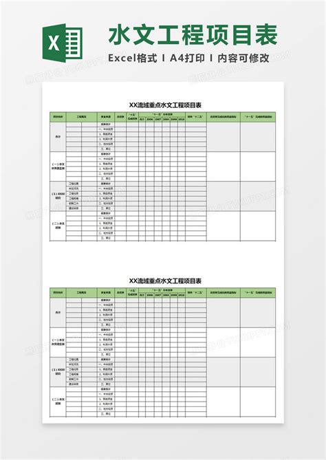 流域水文工程项目表Excel模板下载_熊猫办公