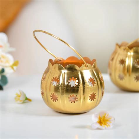Gold Metal Votive Holder Set Of 2 Online - Premium Candle Holder | Nestasia