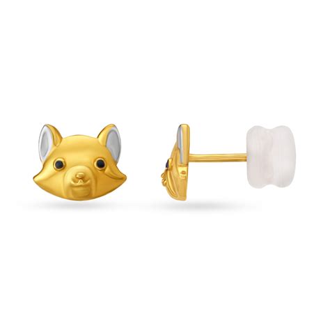 Fox Face Gold Stud Earrings For Kids