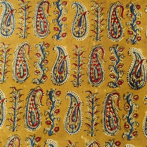 Pure Cotton Kalamkari Mustard With Intricate Kairi And A Creaper Hand ...