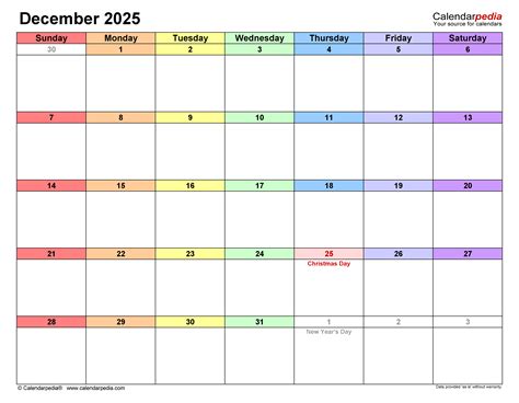 December 2025 Calendar | Templates for PDF, Excel and Word