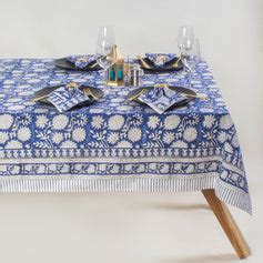 Buy Hand Block Blue Floral Printed Cotton Table Cloth Online – Dmaasa