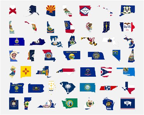 USA State Flag Map SVG - 50 Estados Unidos de América US American ...