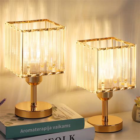 smusei Gold Crystal Table Lamps Set of 2 Elegant Small Desk Lamps with ...