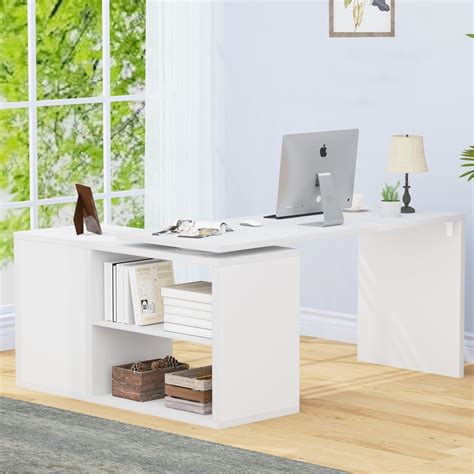 HSH White L Shaped Desk with Shelf, Reversible India | Ubuy